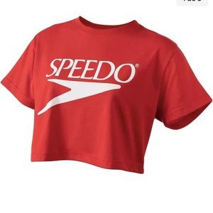 NWT Speedo tshirt short Sleeve Crew Neck Vintage Crop, Speedo Red, Large